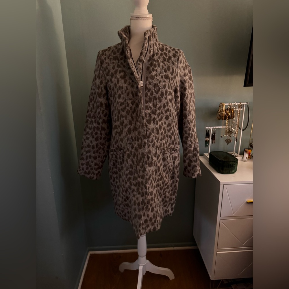 Old Navy Plush Gray Leopard Car Coat Animal Print Jacket Small